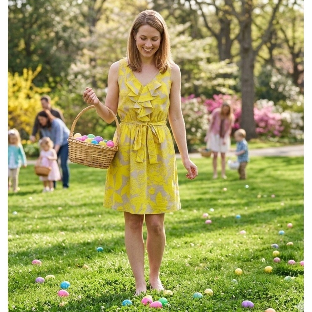 Express Yellow Beige Floral Sleeveless Dress SMALL Ruffles Soft‎ Girl Feminine